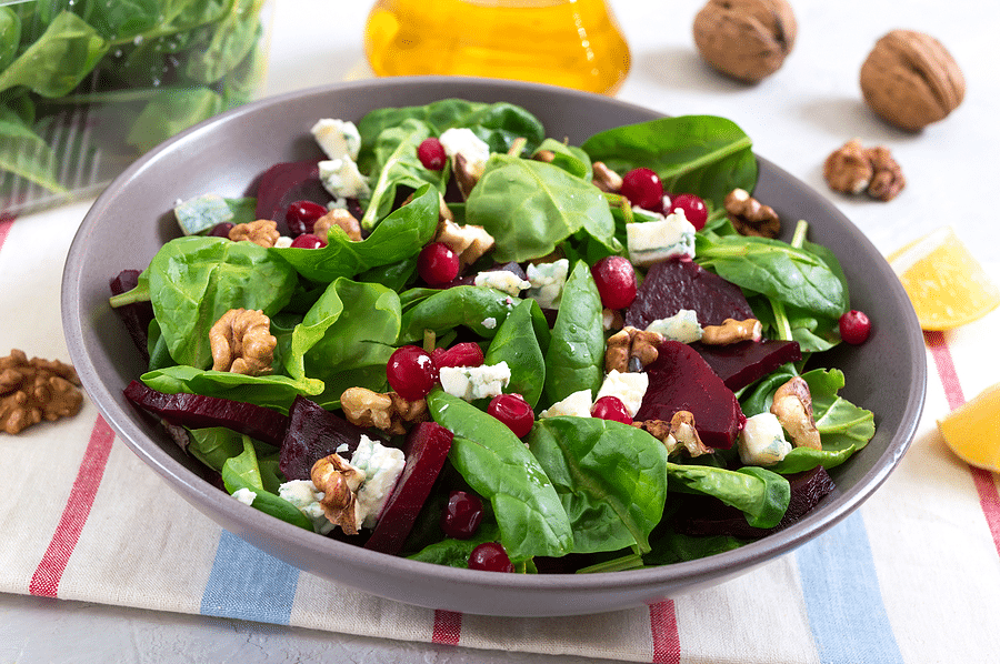Beet and Goat Cheese Salad w/ Walnuts and Quinoa